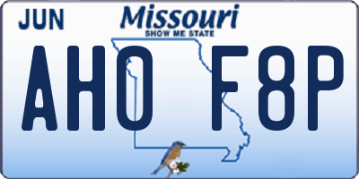 MO license plate AH0F8P