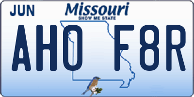 MO license plate AH0F8R