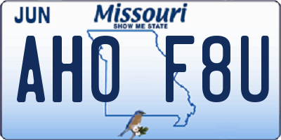 MO license plate AH0F8U