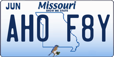 MO license plate AH0F8Y