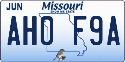 MO license plate AH0F9A