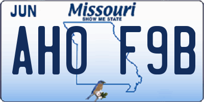 MO license plate AH0F9B