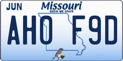 MO license plate AH0F9D