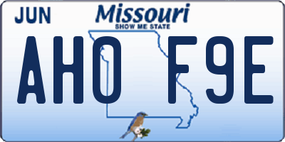 MO license plate AH0F9E