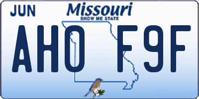 MO license plate AH0F9F