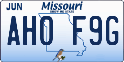 MO license plate AH0F9G