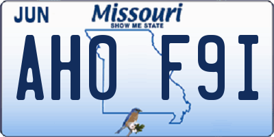 MO license plate AH0F9I