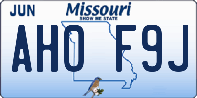 MO license plate AH0F9J