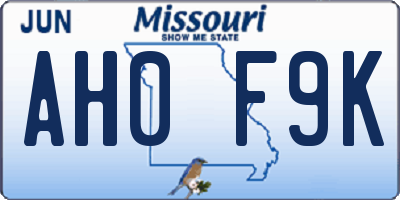 MO license plate AH0F9K