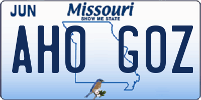 MO license plate AH0G0Z