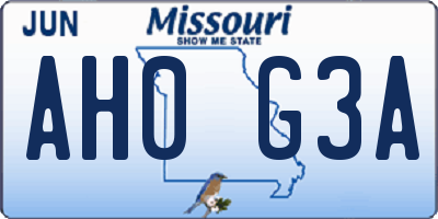 MO license plate AH0G3A