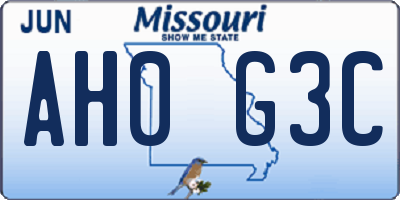 MO license plate AH0G3C