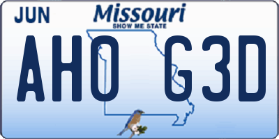 MO license plate AH0G3D