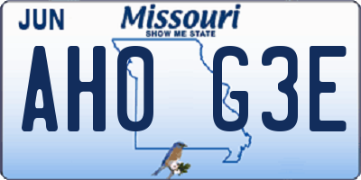 MO license plate AH0G3E