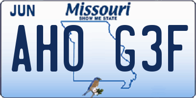 MO license plate AH0G3F