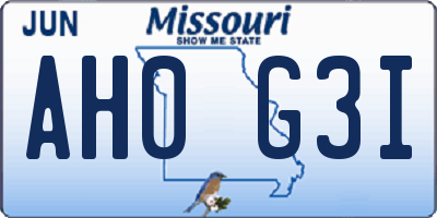 MO license plate AH0G3I