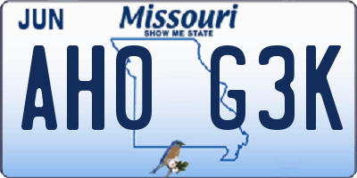 MO license plate AH0G3K