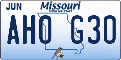 MO license plate AH0G3O