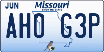 MO license plate AH0G3P