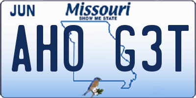 MO license plate AH0G3T