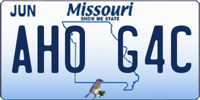 MO license plate AH0G4C