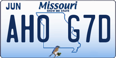 MO license plate AH0G7D