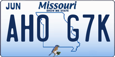 MO license plate AH0G7K