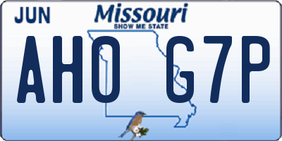 MO license plate AH0G7P