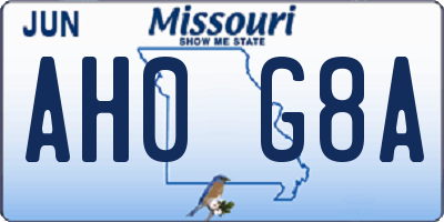 MO license plate AH0G8A