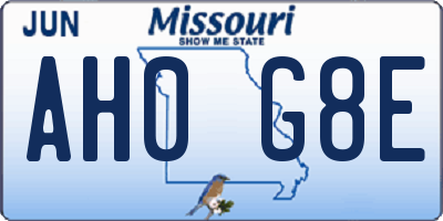 MO license plate AH0G8E