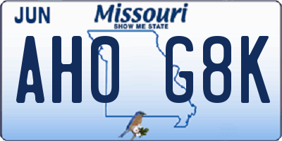 MO license plate AH0G8K