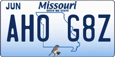 MO license plate AH0G8Z