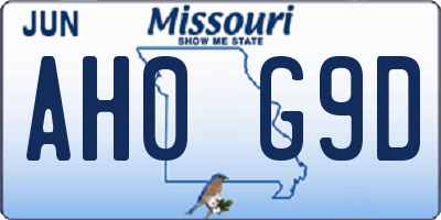 MO license plate AH0G9D