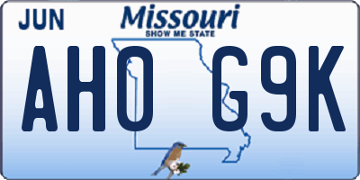 MO license plate AH0G9K