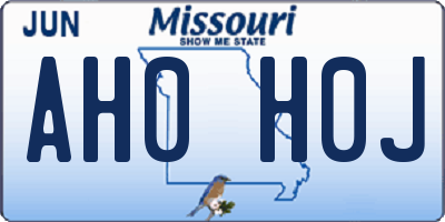 MO license plate AH0H0J