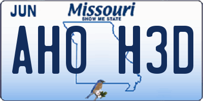 MO license plate AH0H3D