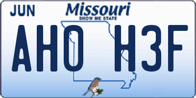 MO license plate AH0H3F