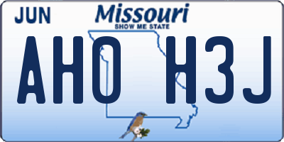 MO license plate AH0H3J