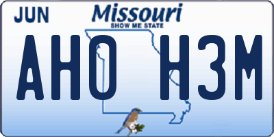 MO license plate AH0H3M