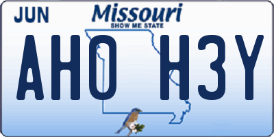 MO license plate AH0H3Y