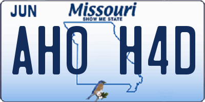 MO license plate AH0H4D