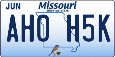 MO license plate AH0H5K