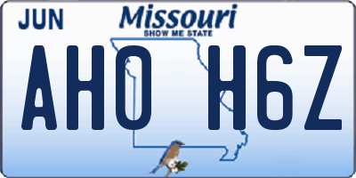 MO license plate AH0H6Z