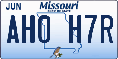 MO license plate AH0H7R