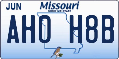 MO license plate AH0H8B