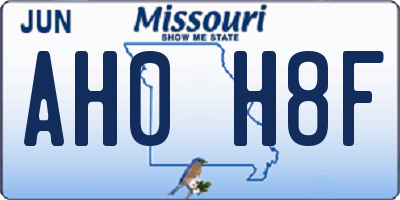 MO license plate AH0H8F