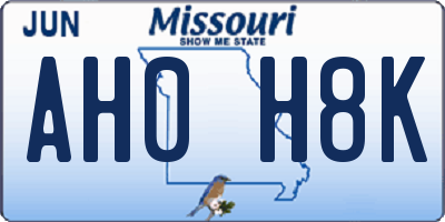 MO license plate AH0H8K