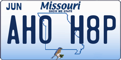 MO license plate AH0H8P