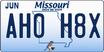 MO license plate AH0H8X