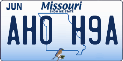 MO license plate AH0H9A